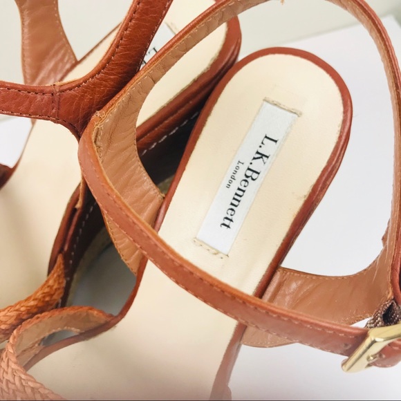 L. K. Bennet Brown Wedge Platform Wicker Sandals - Picture 4 of 6